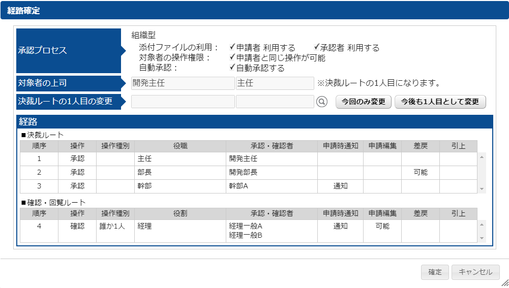申請経路確定画面